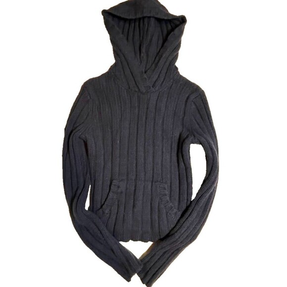 Abercrombie & Fitch Hooded Sweater SZ M Navy Blue Merino Wool Blend Cozycore - Picture 1 of 3